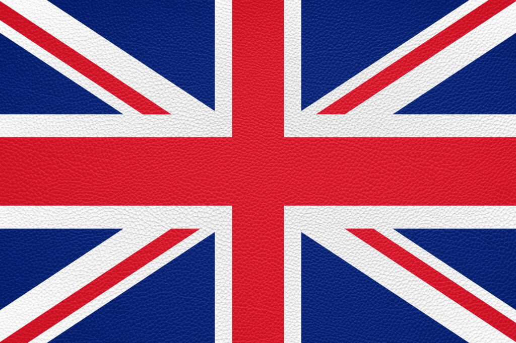 british flag of United Kingdom UK or Great Britain printed on leather texture background