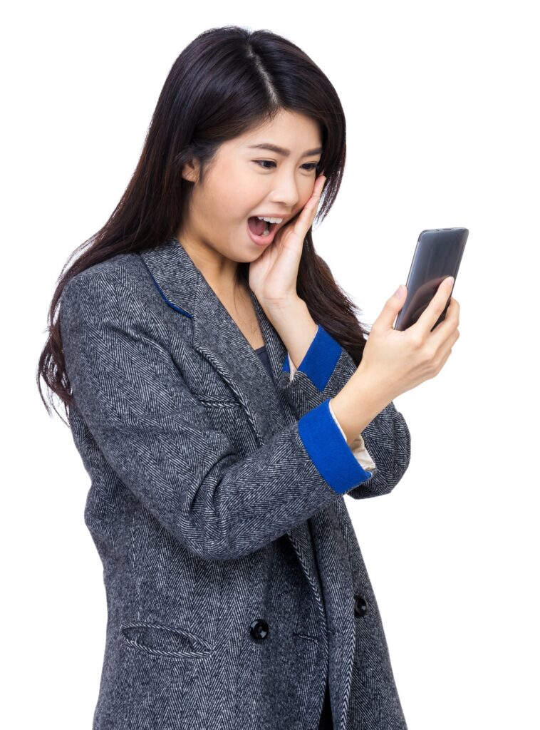 Woman surprise with text message